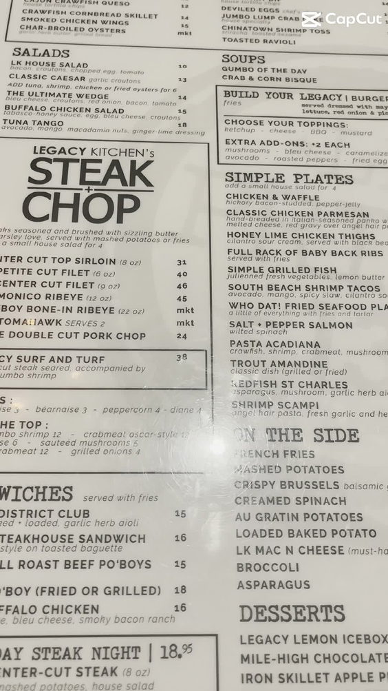 Legacy Kitchen's Steak + Chops